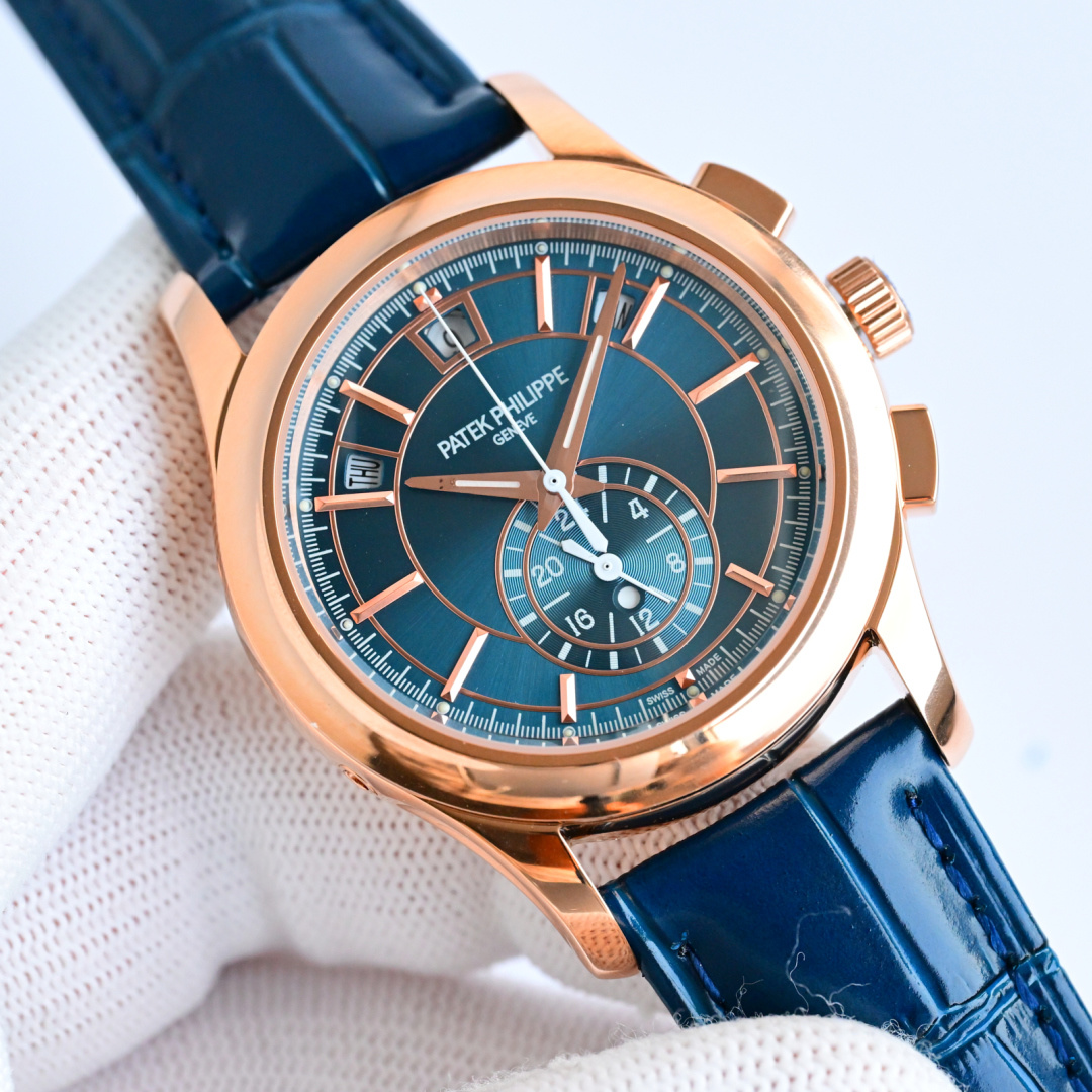 42mm Rose Gold Blue Sunburst Dial Perpetual Multi-Function Watch