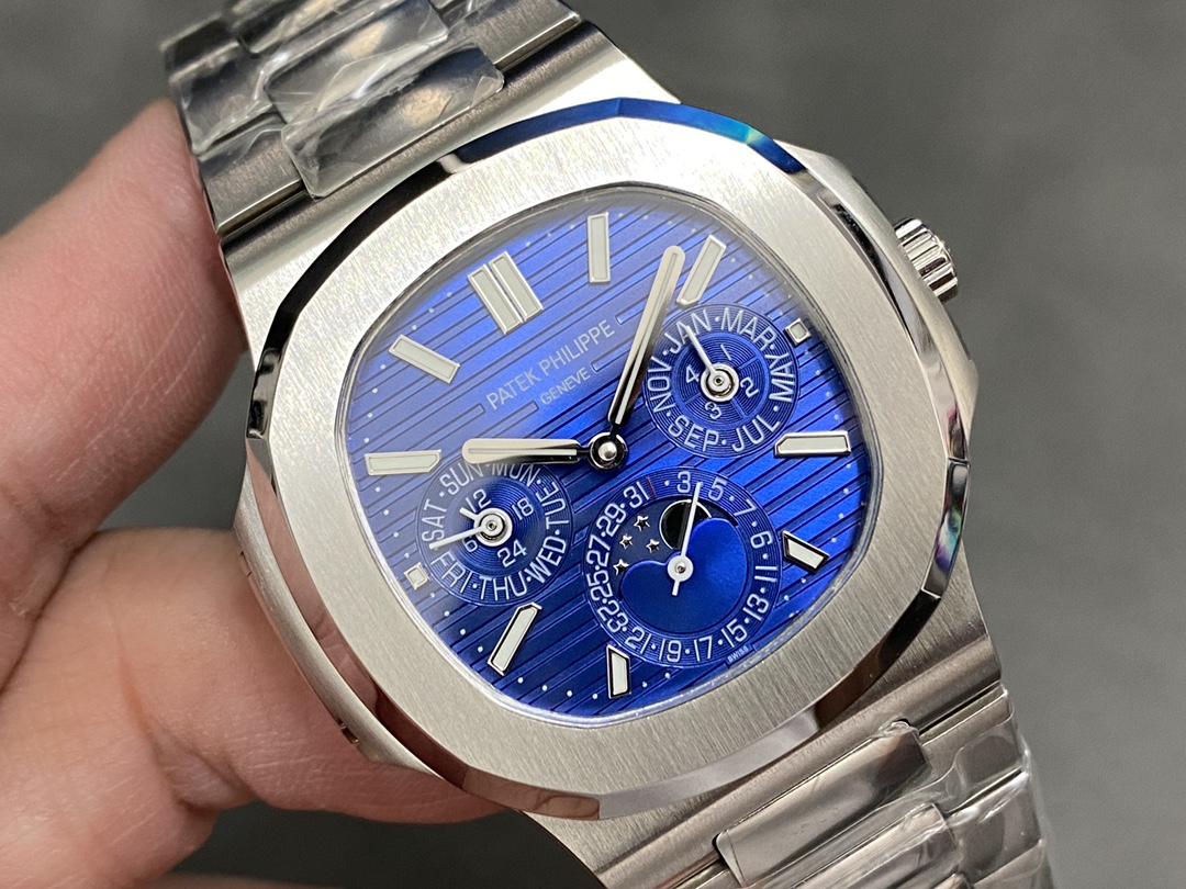 5740 1G 001 Super Clone Silver Blue Dial Perpetual Calendar Mens Sports Watch