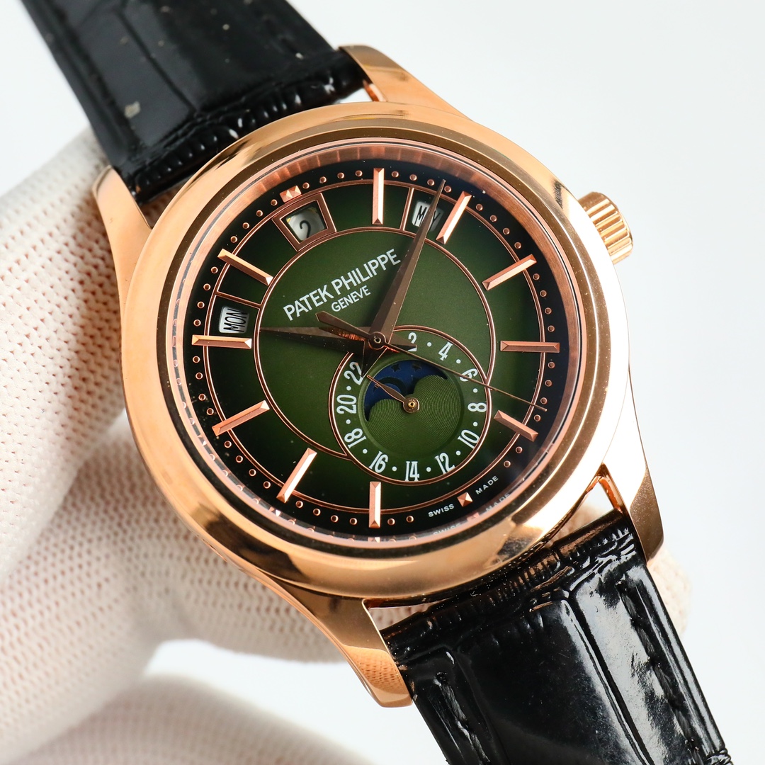 Green Opaline Dial Annual Calendar Moon Phase | Rose Gold Luxury Watch