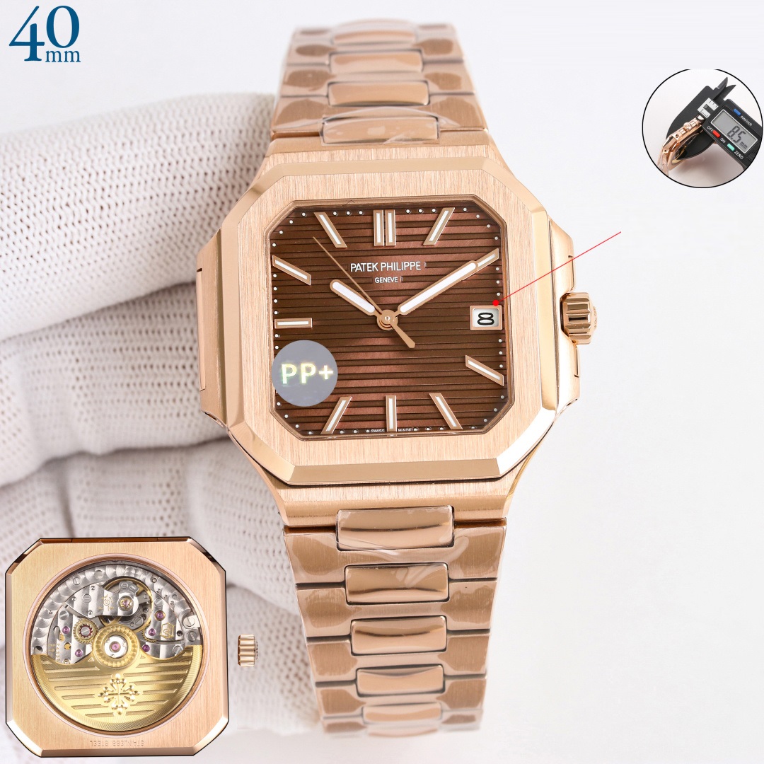 Square Nautilus-inspired 7128 Brown Sunburst Rose Gold Super Clone