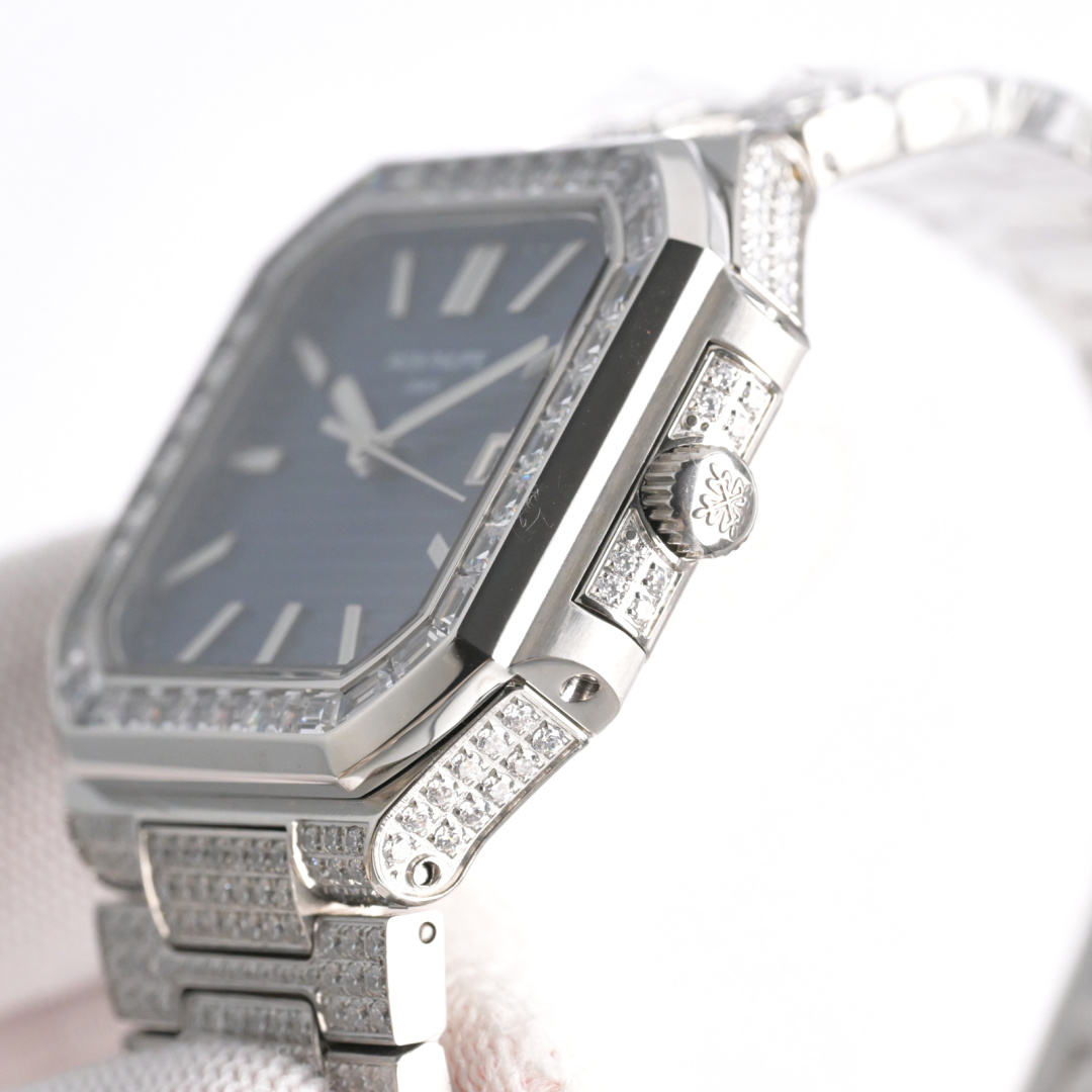 Square Nautilus-inspired 5821 Navy Blue Sunburst Full Pavé Diamond Super Clone