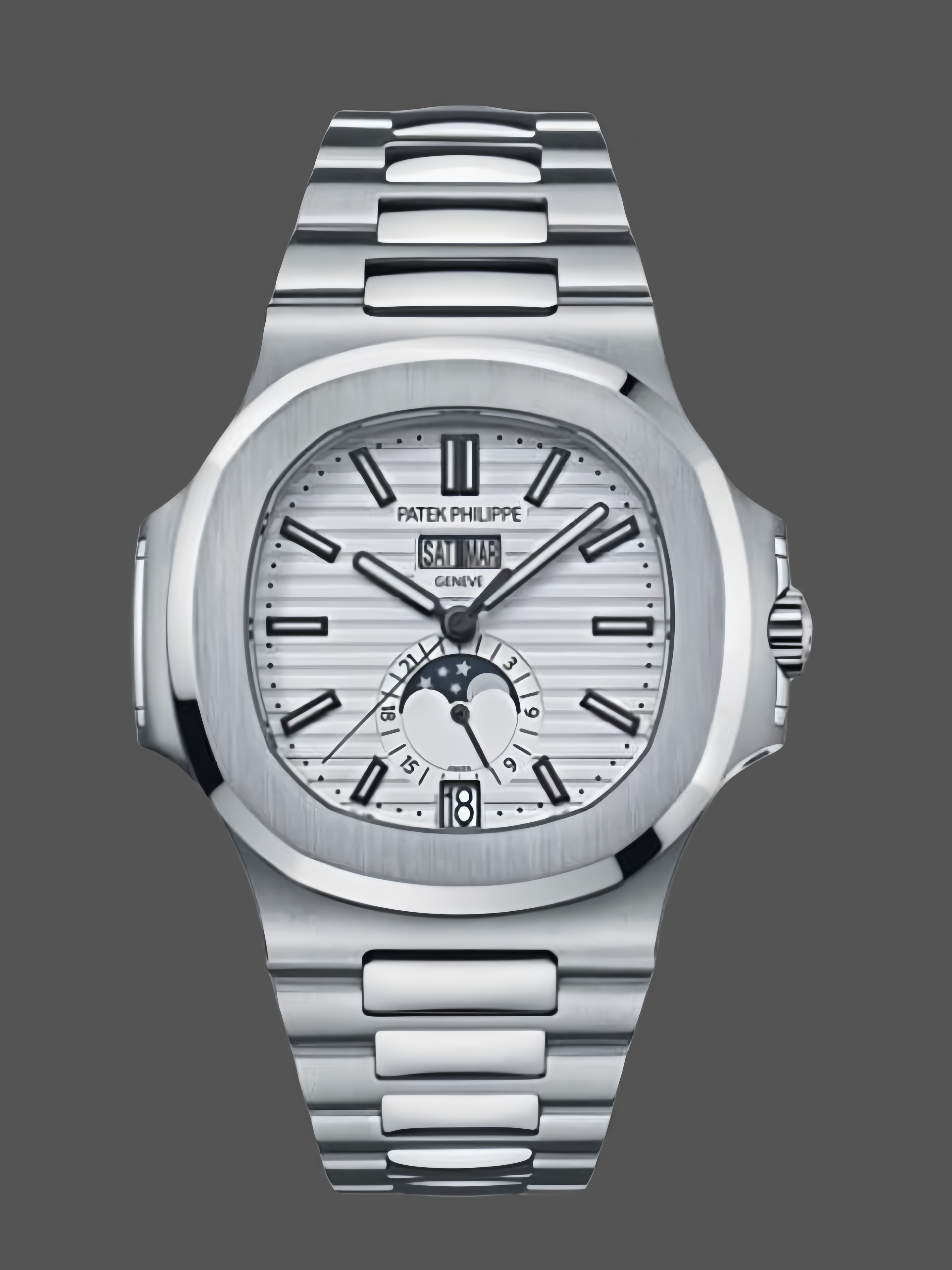 5726 1A 010 Super Clone Silver White Dial Annual Calendar Mens Sports Watch