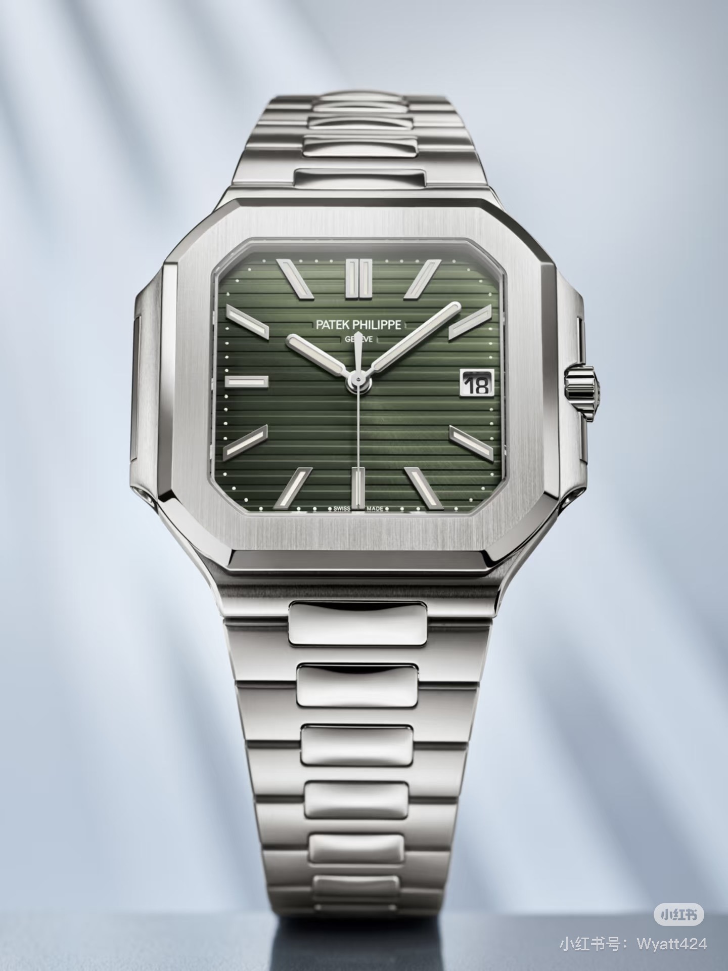 Square Nautilus-inspired 5821 Olive Green Sunburst Full Steel Super Clone