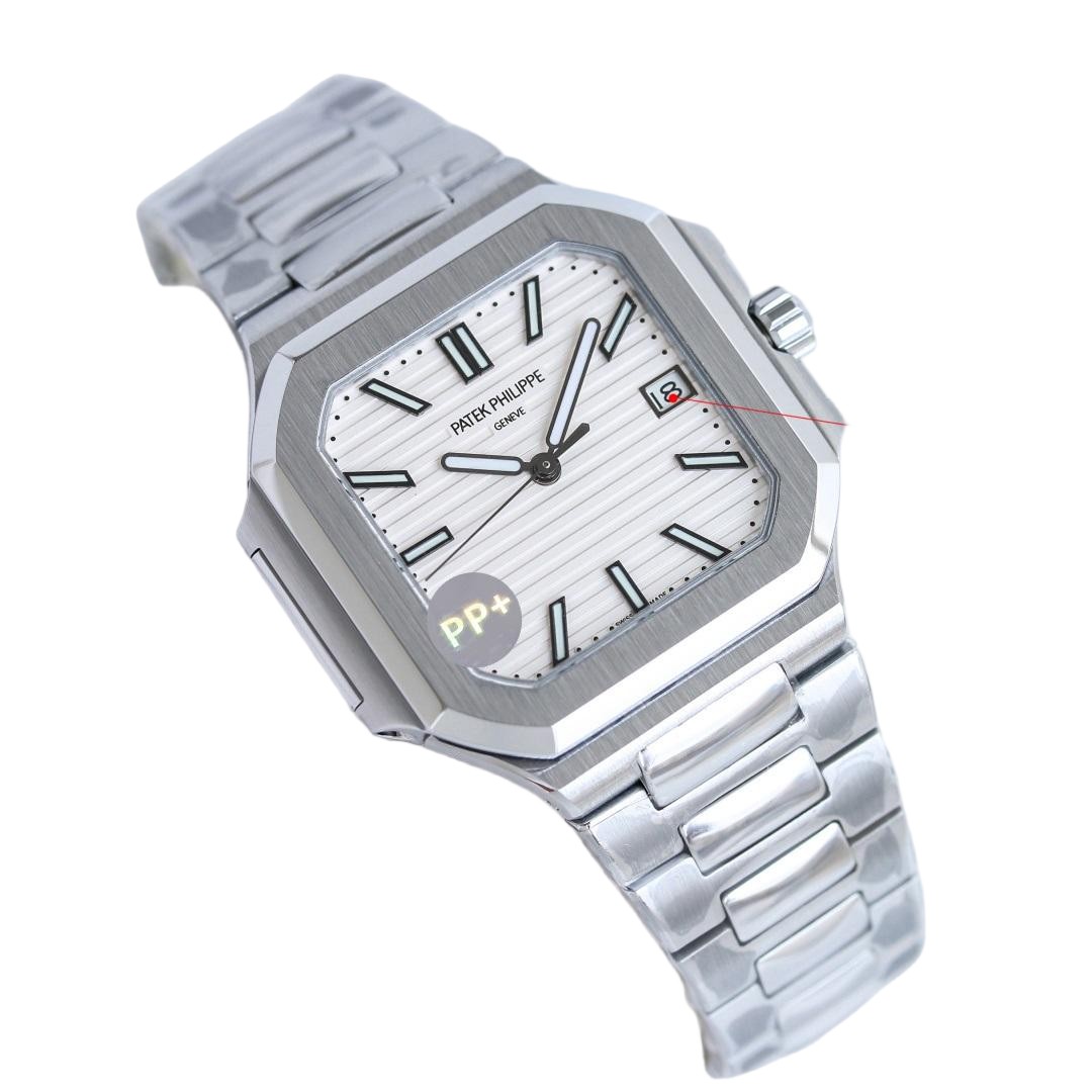 Square Nautilus-inspired 7128 White Sunburst Steel Super Clone