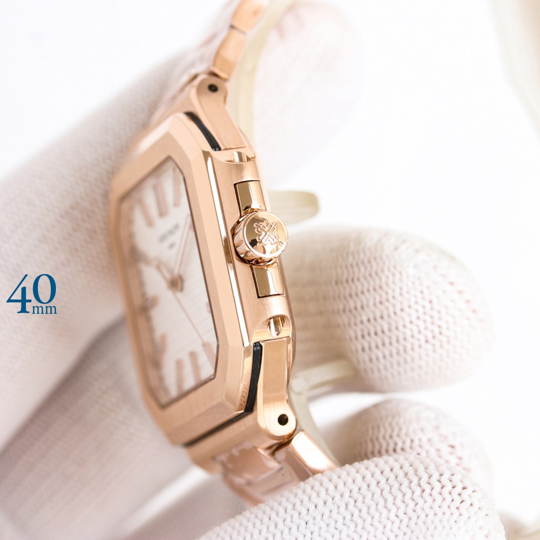 Square Nautilus-inspired 7128 White Sunburst Rose Gold Super Clone