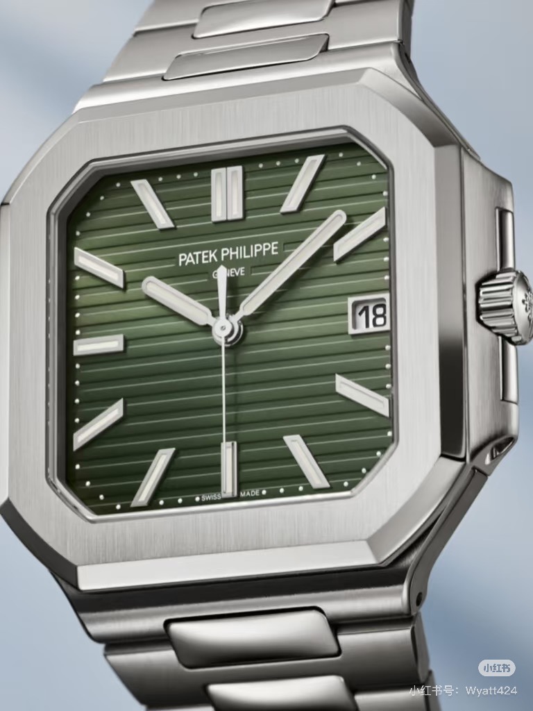 Square Nautilus-inspired 5821 Olive Green Sunburst Full Steel Super Clone