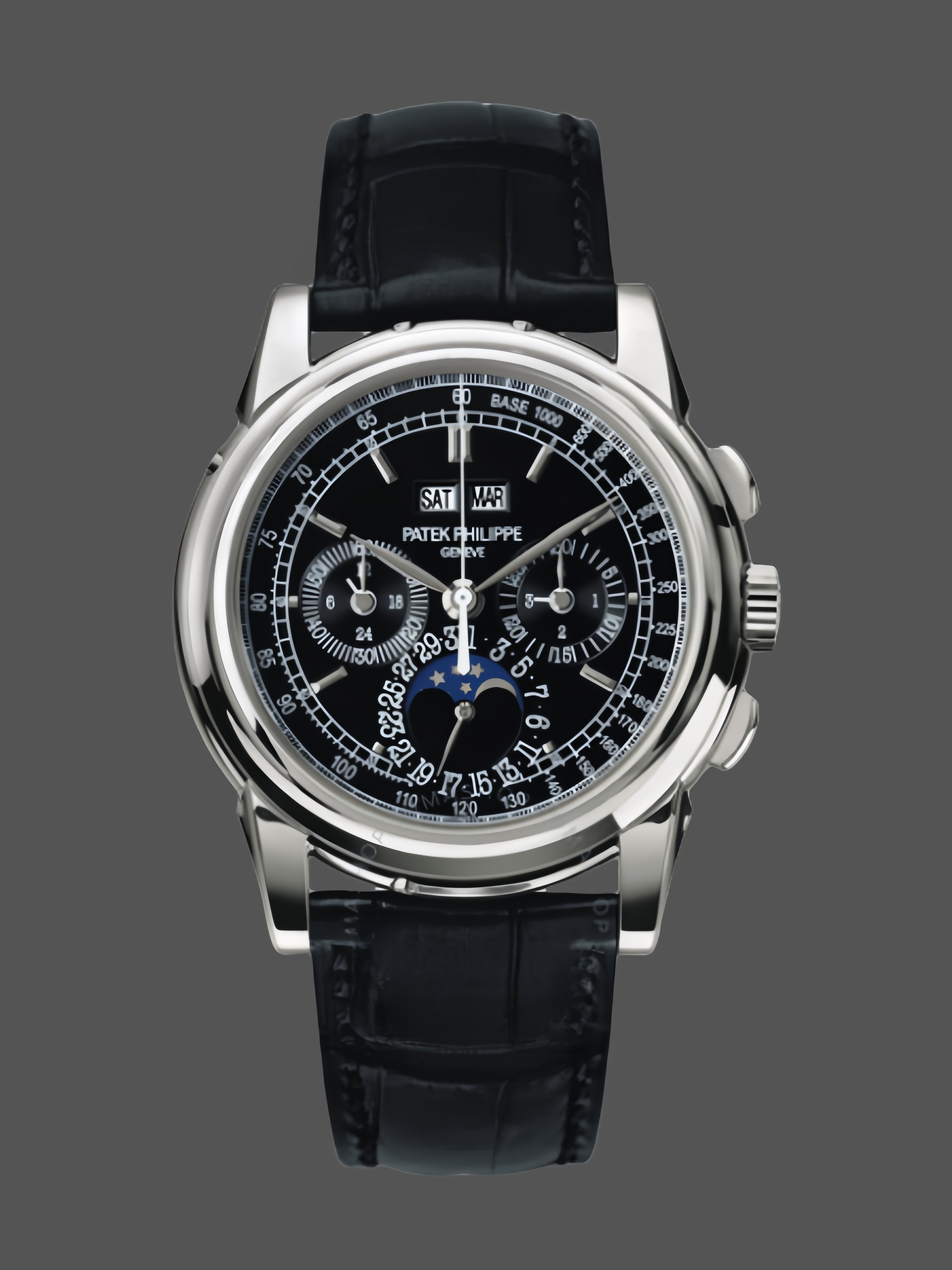 Perpetual Calendar Chronograph 5970P 001 Super Clone Titanium Black Dial Mens Watch