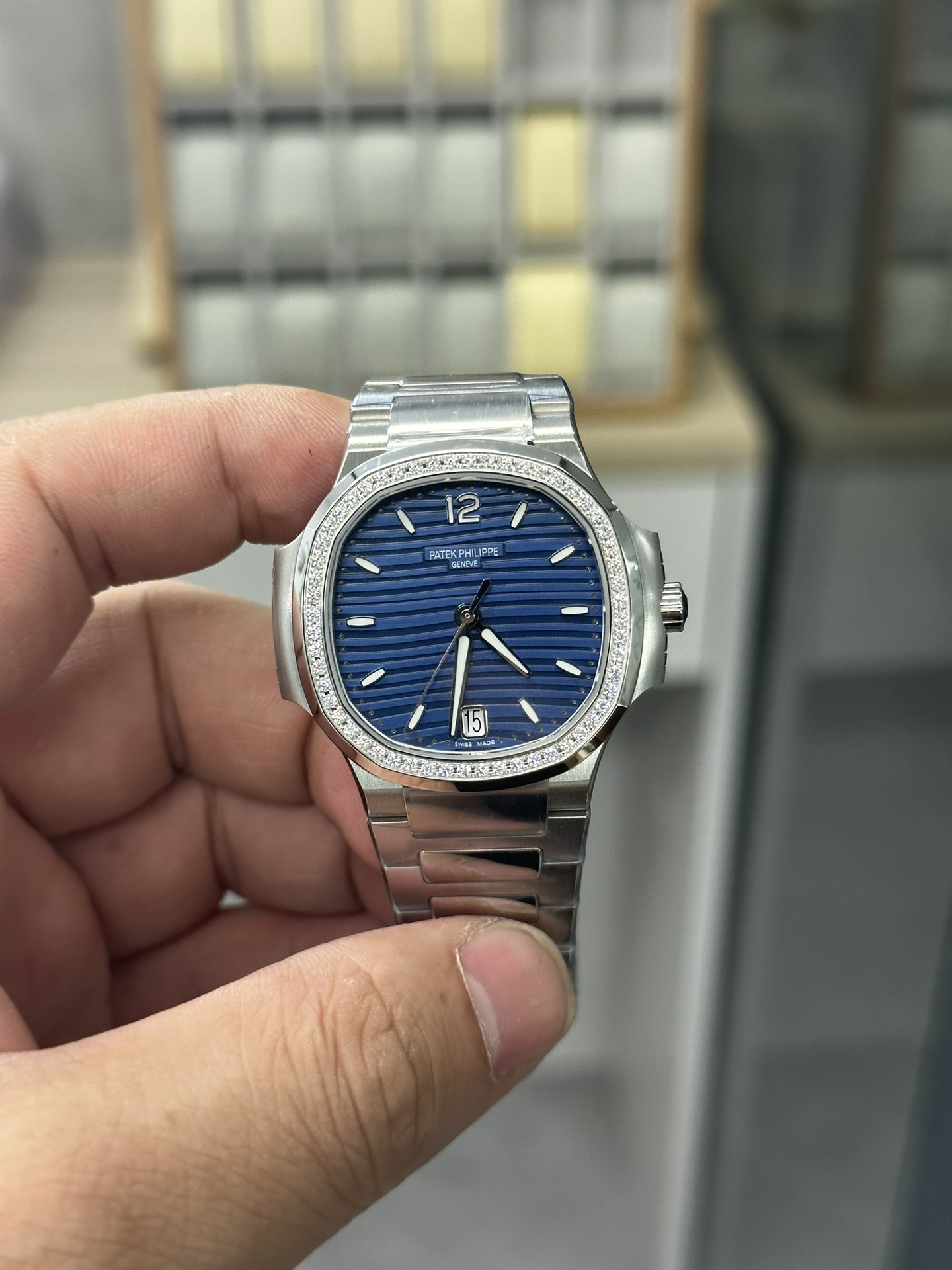 Nautilus 7118 1200A 001 Super Clone Silver Blue Dial Ladies Watch