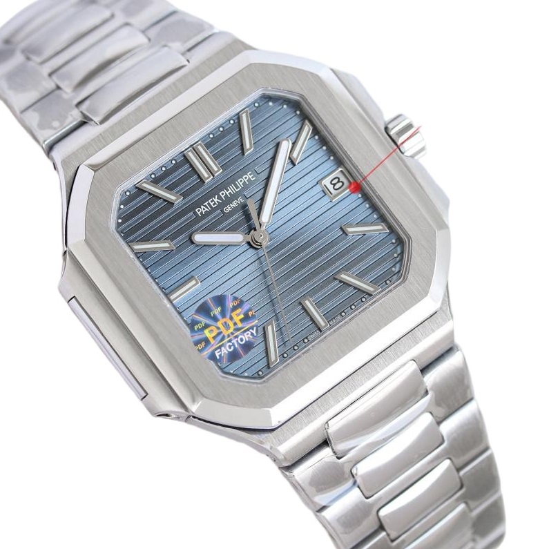 Square Nautilus-inspired 7128 Blue-Gray Sunburst Steel Super Clone
