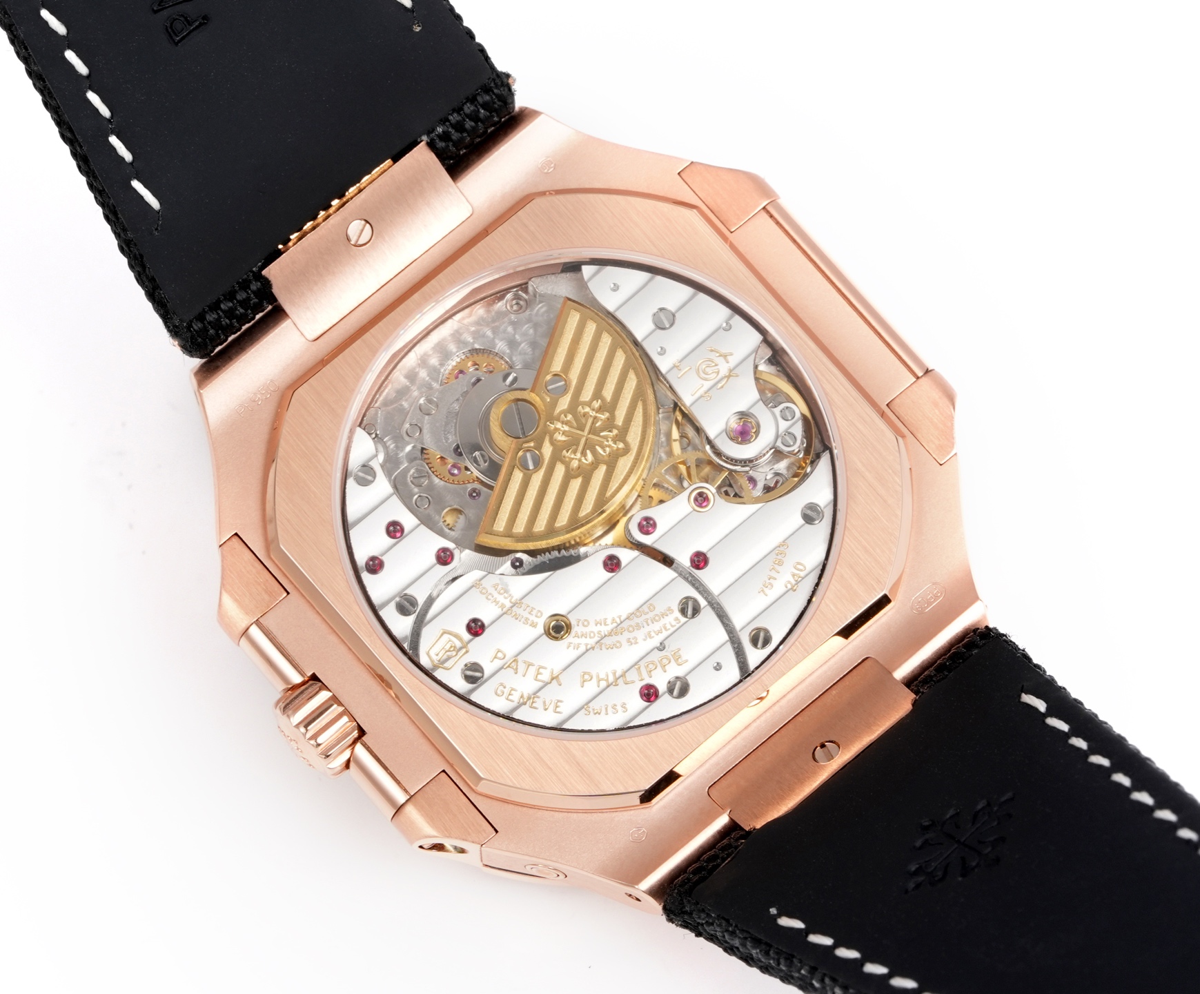 Square Nautilus-inspired 5822 Brown Sunburst Annual Calendar Rose Gold Denim Strap Super Clone