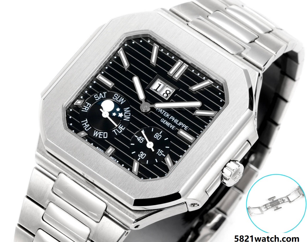 Square Nautilus-inspired 5822 Black Sunburst Annual Calendar Super Clone