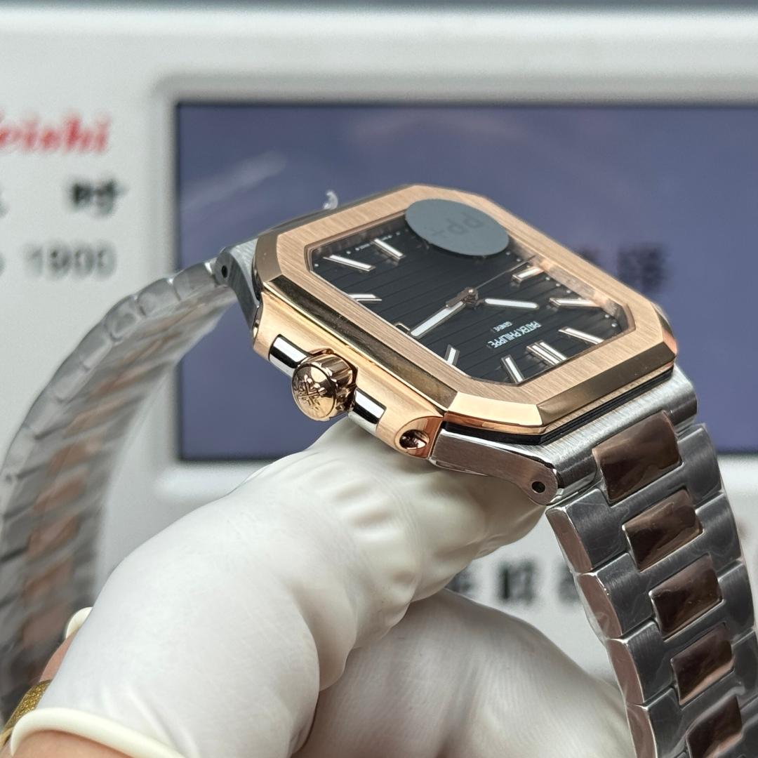 Square Nautilus-inspired 5821 Black Sunburst Two-Tone Rose Gold Super Clone