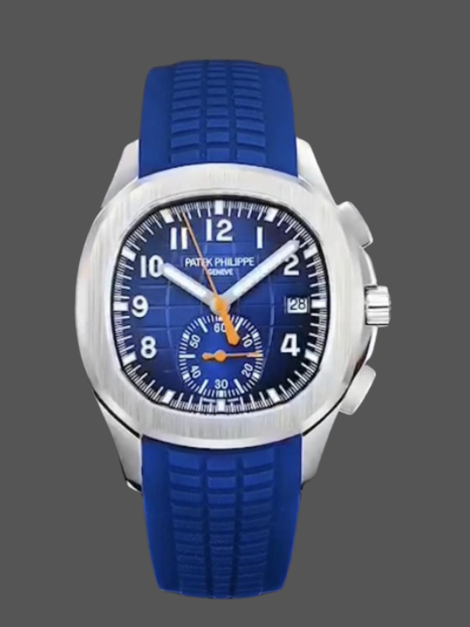 42MM Blue Dial Silver‑Tone Stainless Steel Chronograph Sports‑Luxury Timepiece for Men