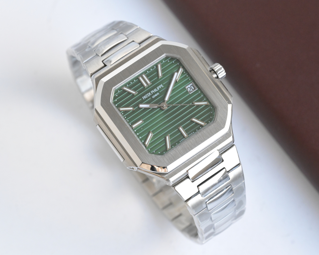 Square Nautilus-inspired 5821 Olive Green Sunburst Full Steel Super Clone