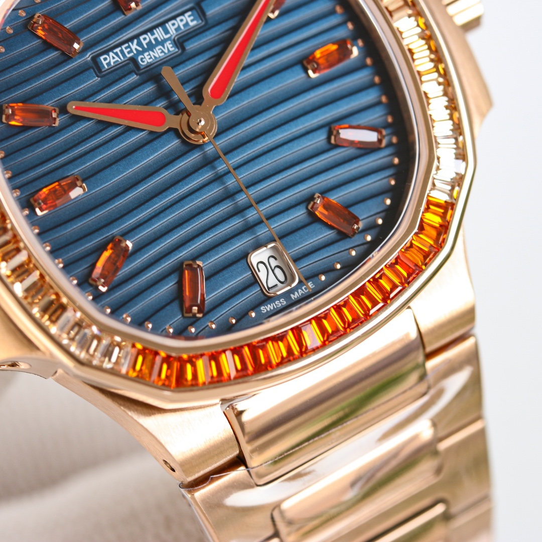 Nautilus 7118 Super Clone Rose Gold Blue Dial Ladies Watch