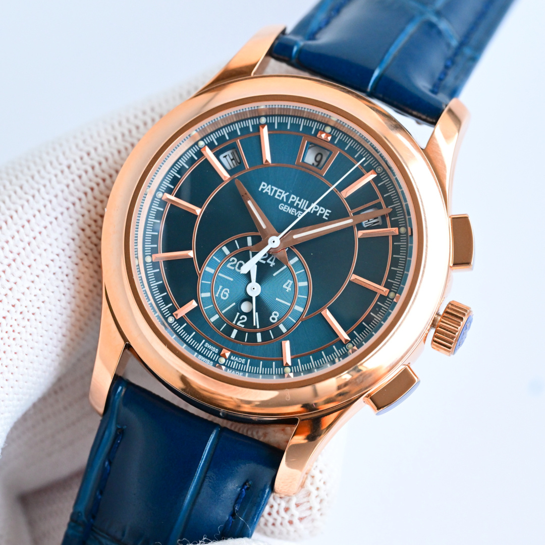 42mm Rose Gold Blue Sunburst Dial Perpetual Multi-Function Watch
