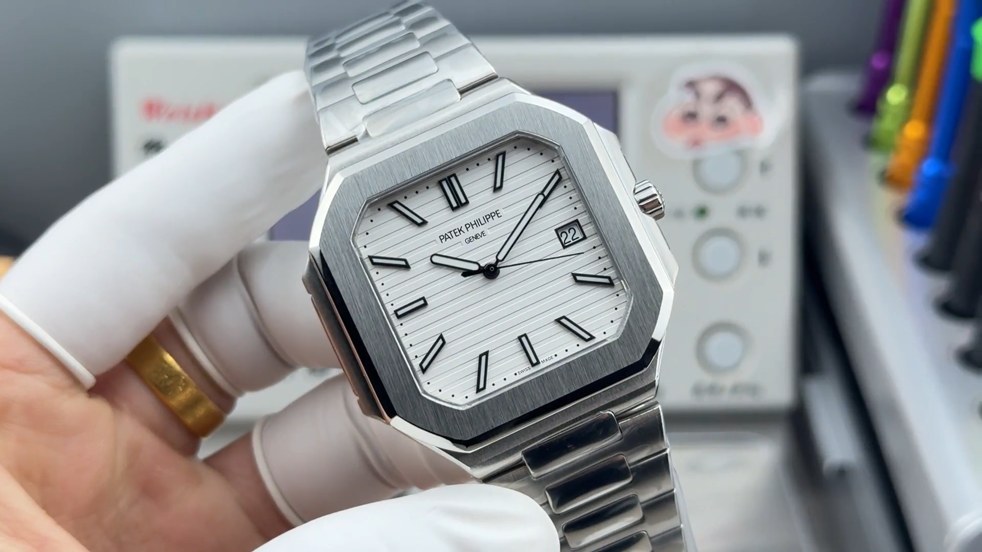 Square Nautilus-inspired 5821 White Sunburst Full Steel Super Clone