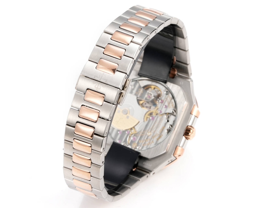 Square Nautilus-inspired 5822 Black Sunburst Annual Calendar Two-Tone Rose Gold Super Clone
